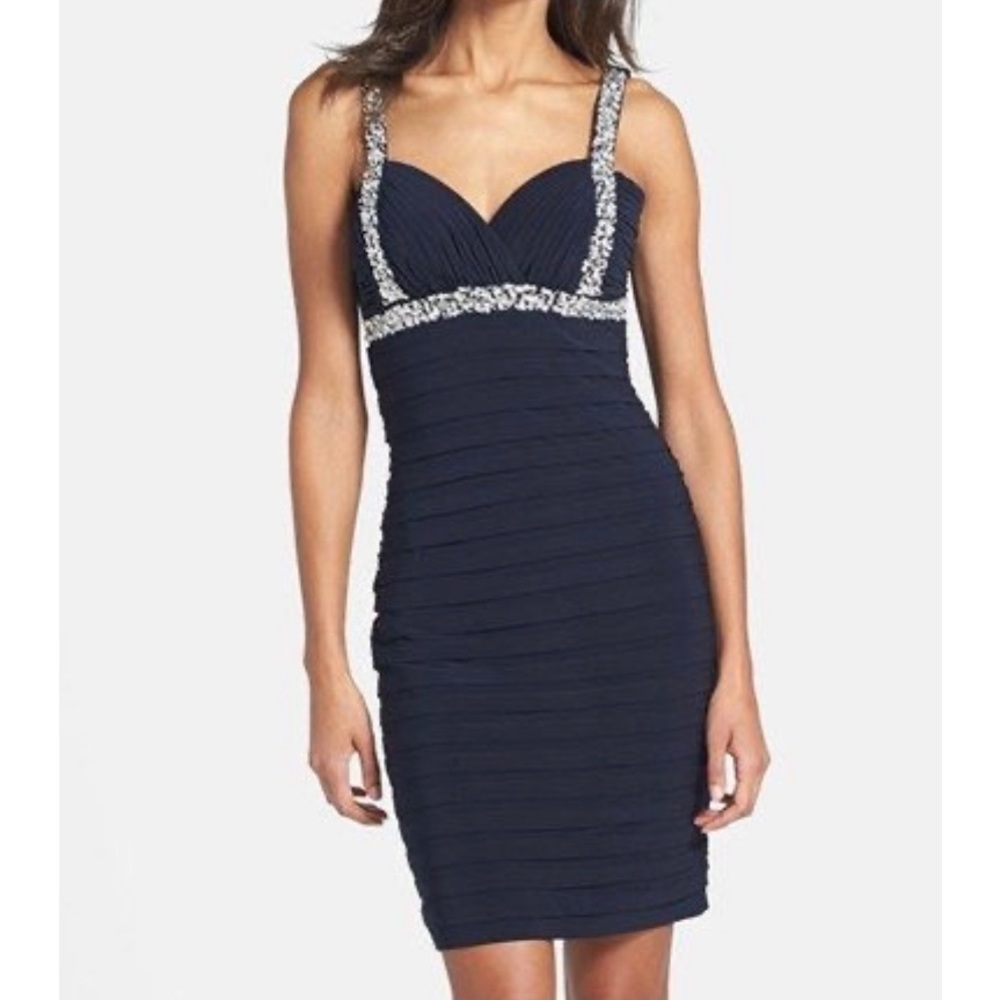BETSY & ADAM Navy Blue Embroidered XBack MidiDress